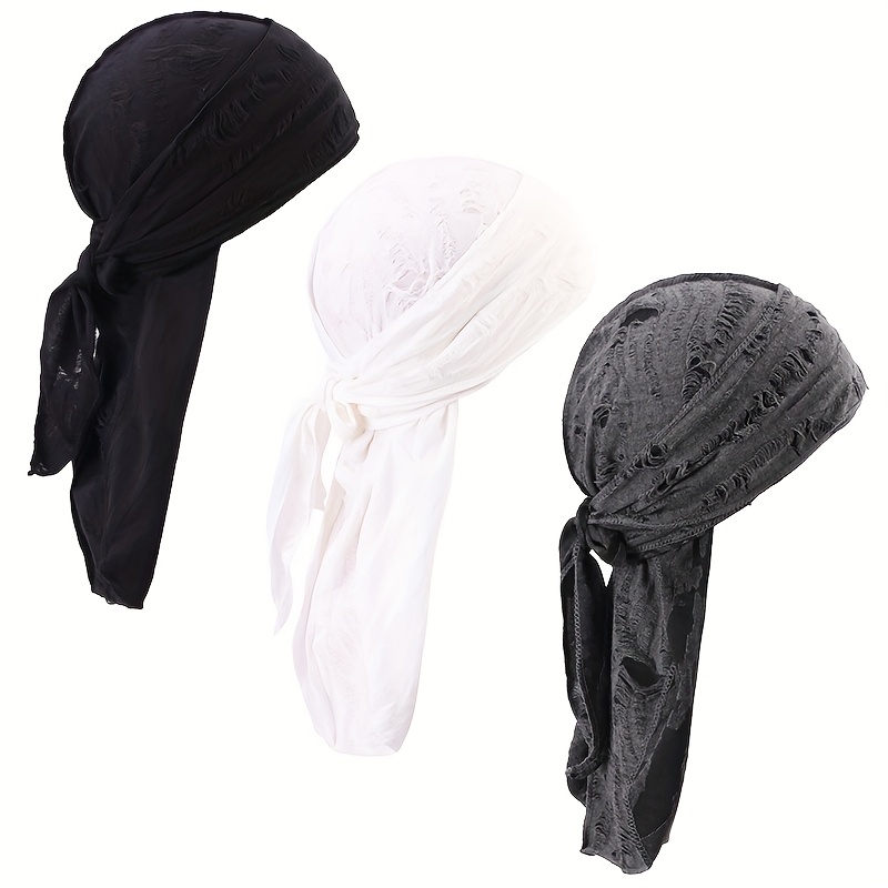 TEMU 3pcs Set Vintage Distressed Pirate Hat With Flowing Ribbons, Men's Tied Headscarf, Rapper's Head Wrap
