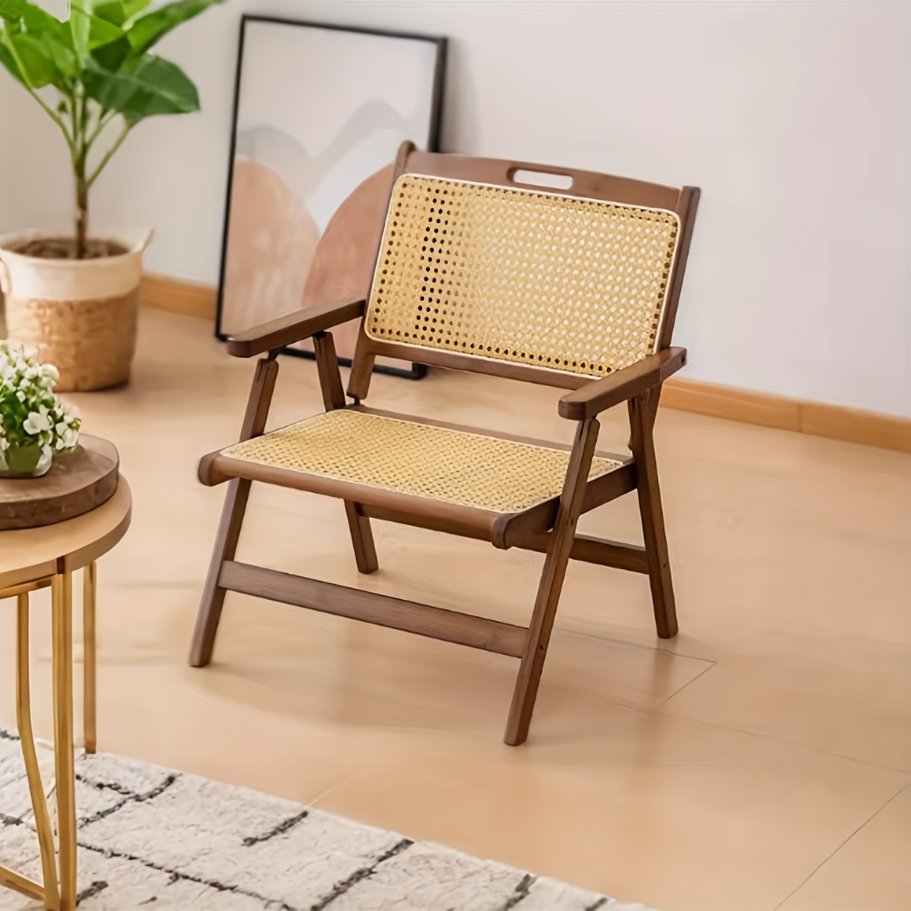 Silla Plegable de Ratán para Hogar, Balcón, Oficina, Exterior, Silla de Descanso Plegable Ligera y Portátil para Sala de Estar, Comedor, Dormitorio, Estudio, Oficina, Patio, Adecuada para las 4 Estaciones, Asiento Exterior, Asiento Estiloso, Mueble para Espacios Pequeños, Silla de Oficina, Muebles