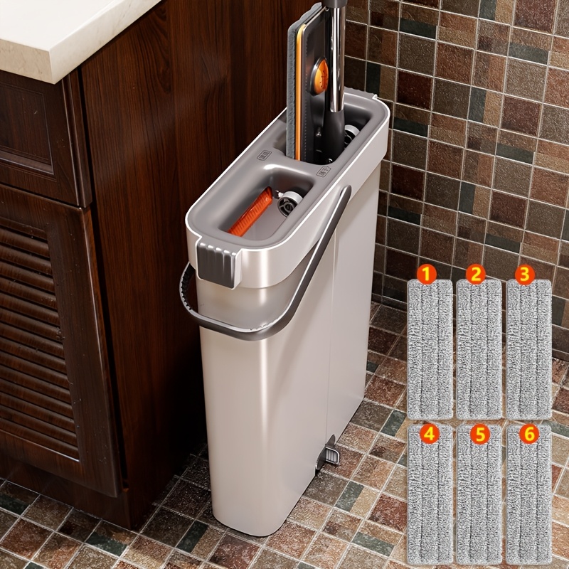 TEMU Mop And Bucket With Wringer Set, Hands Floor Mop And Bucket, 55" Mop With 6 Reusable Microfiber Pads, Wet And Dry Use, Floor Cleaning System