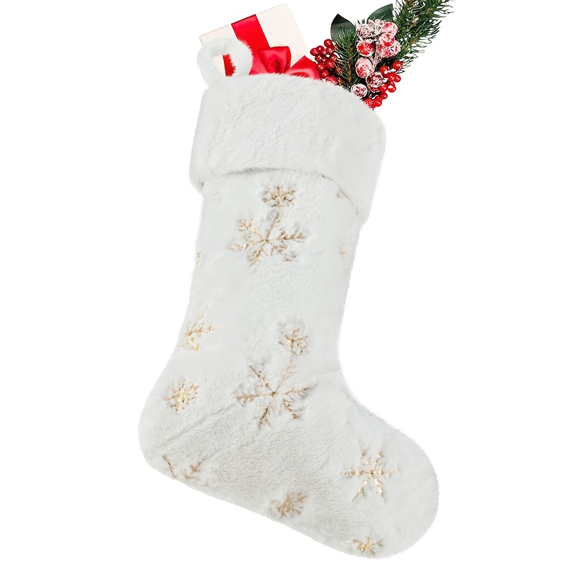 TEMU Calcetín de Navidad bordado personalizado, calcetín de Navidad de Papá Noel para regalos y dulces, calcetín de Navidad de felpa con dorados,