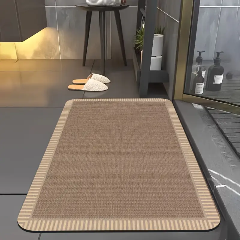 1pc diatomite bath mat modern striped border print design quick dry non slip absorbent floor rug soft and comfortable for bathroom shower laundry room bedroom doorway kitchen rv bathroom Product details 3