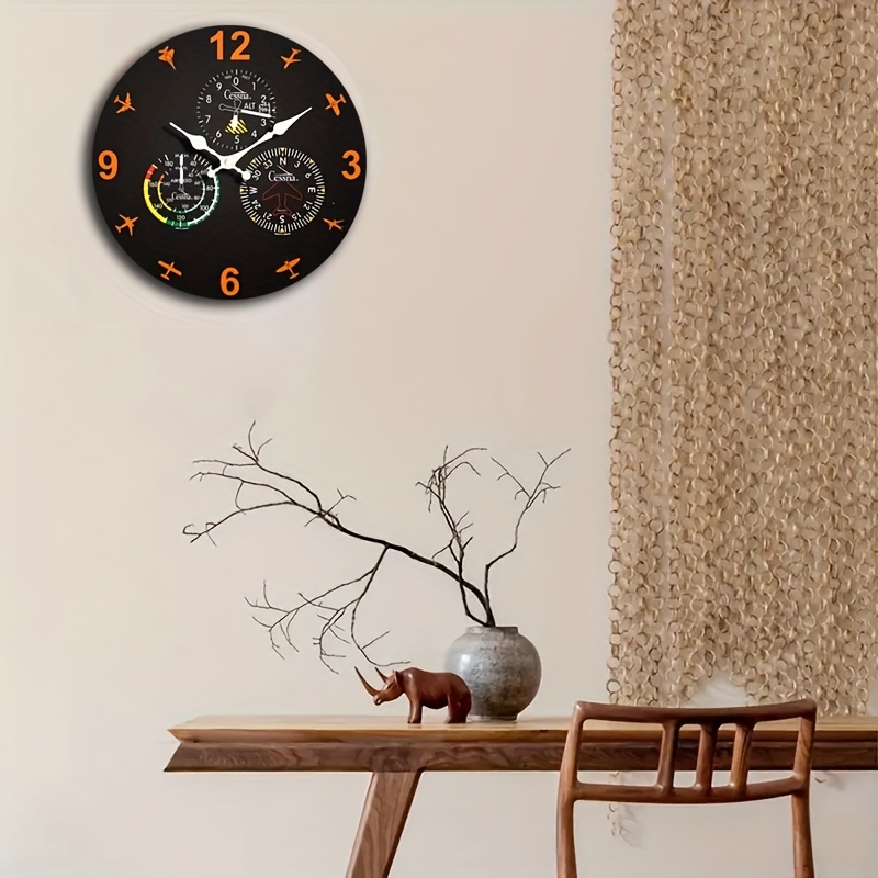 1pc aviation themed silent quartz wall clock round wooden Temu Peru