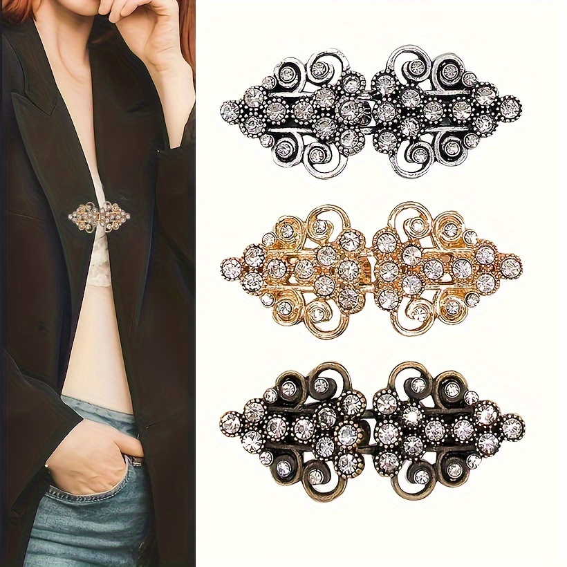 

1pc Rhinestone Sweater Vortex Clip Cloak Clip Vintage Cardigan Clip Shawl Collar Button Shirt Clip