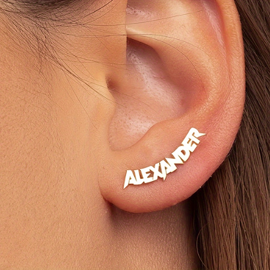 Custom Name Stud Earrings in Golden Finish, Personalized Gift
