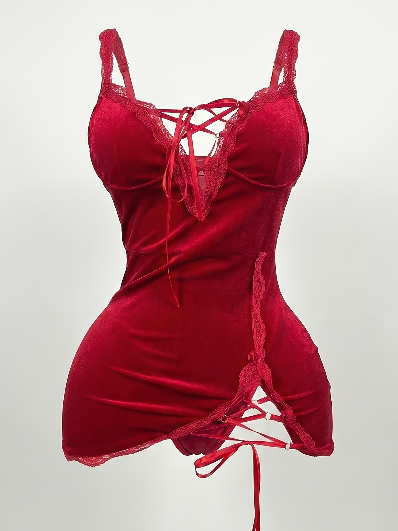 lingerie hyper sexy Kamuklife Satin Silk Glow in The Dark Red Lingerie Set