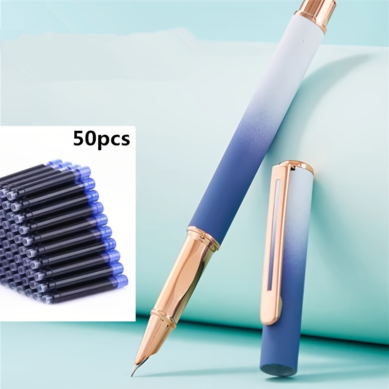 Image of 50 Ink Cartridges + 1 Pen Set, Assorted Color Pens With Refill Converter For Journaling, Calligraphy, Smooth Writing, School And Office Supplies
