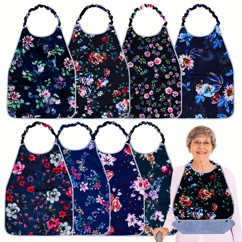 

1-pack Adjustable Floral Adult Bibs, Waterproof & Oil-proof, Easy To Clean, Ideal For Elderly Care, Nursing Homes, Hospitals & Families