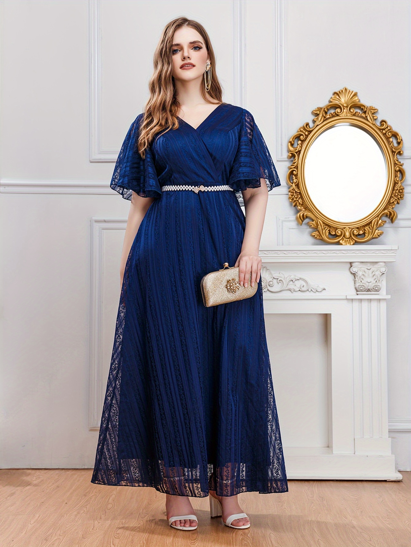 high waist belted lace panel maxi dress Lovely Lace Chain Belt Maxi Dress