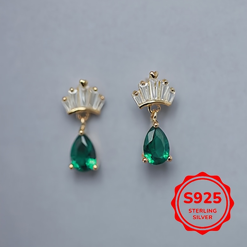 925 Silver Crown Stud Earrings with Green Zirconia