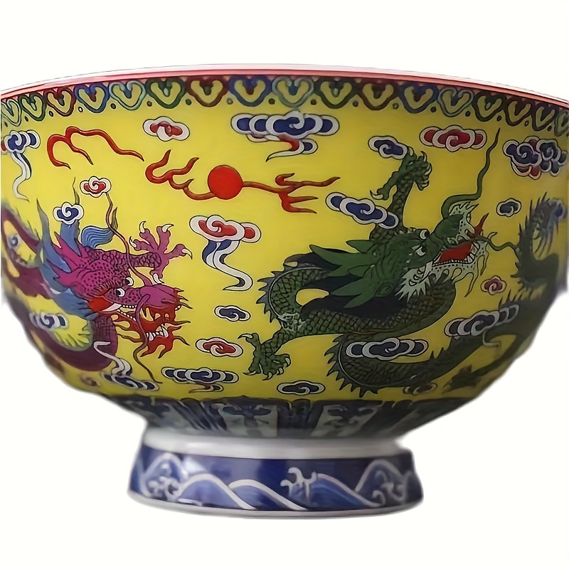 

1pc, Chinese Style Ceramic Bowl, Enamel Color Dragon Pattern Bowl, Ceramic Dining & Decor Feature, Vintage Porcelain Bowl, Ideal For Holiday Gifts, Tableware
