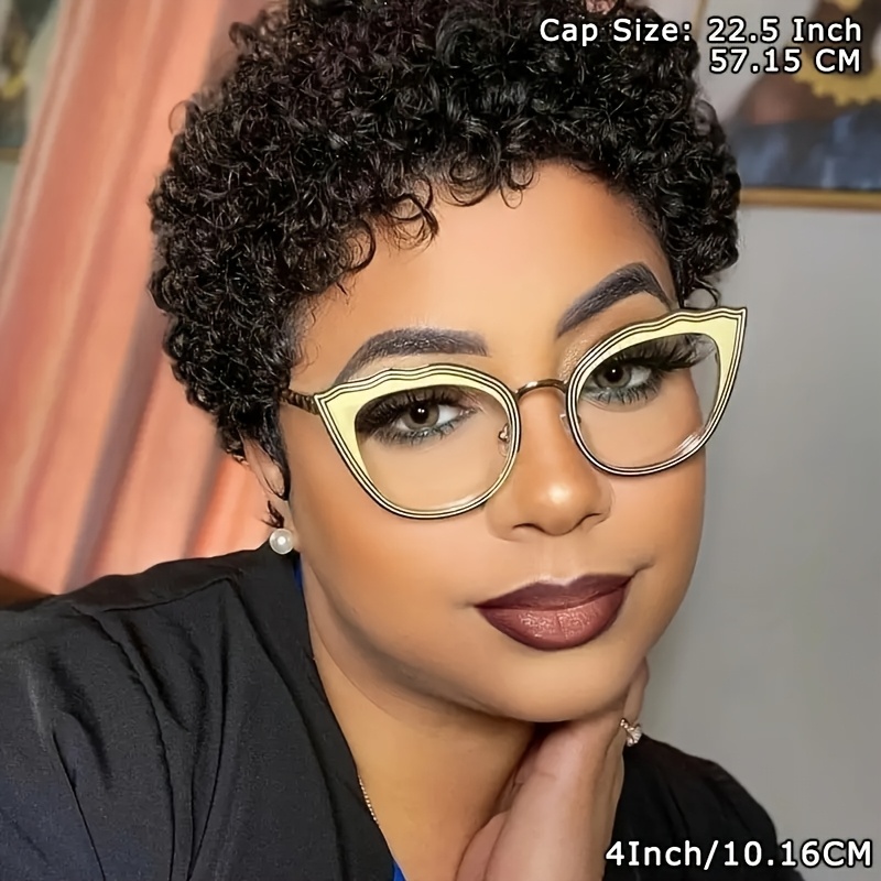 TEMU Short Wigs Human Hair Cut Brazilian Human Hair Wigs For Women Natural Black Glueless Curly Human Hair Wigs Short Style Layered Wig, Short Hair Wig