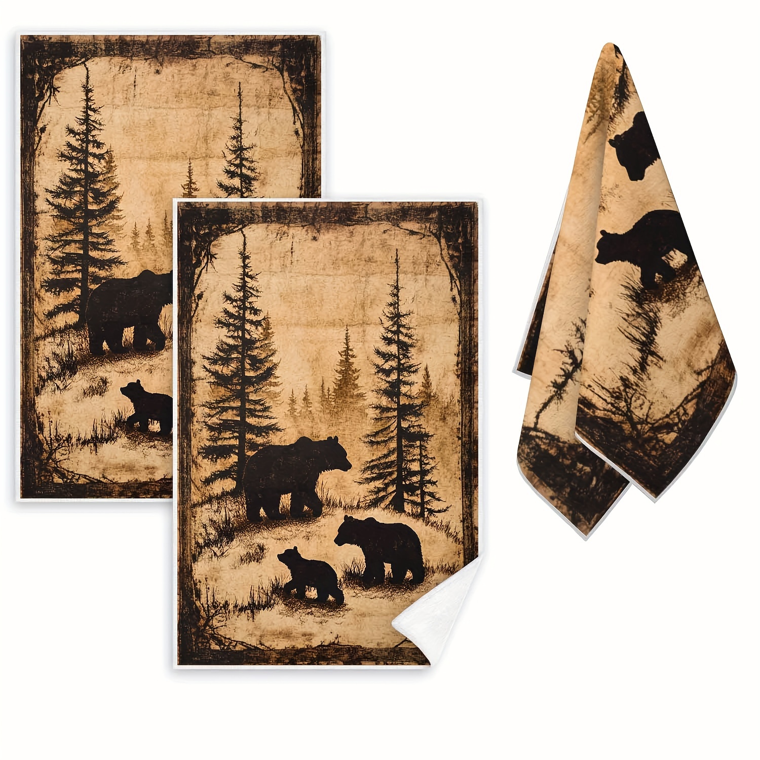 TEMU Contemporary Polar Bear And Patterned Dish Towels - 2 Pack, Machine Washable, Polyester Knit Fabric, Cartoon Themed Kitchen Towels For Christmas
