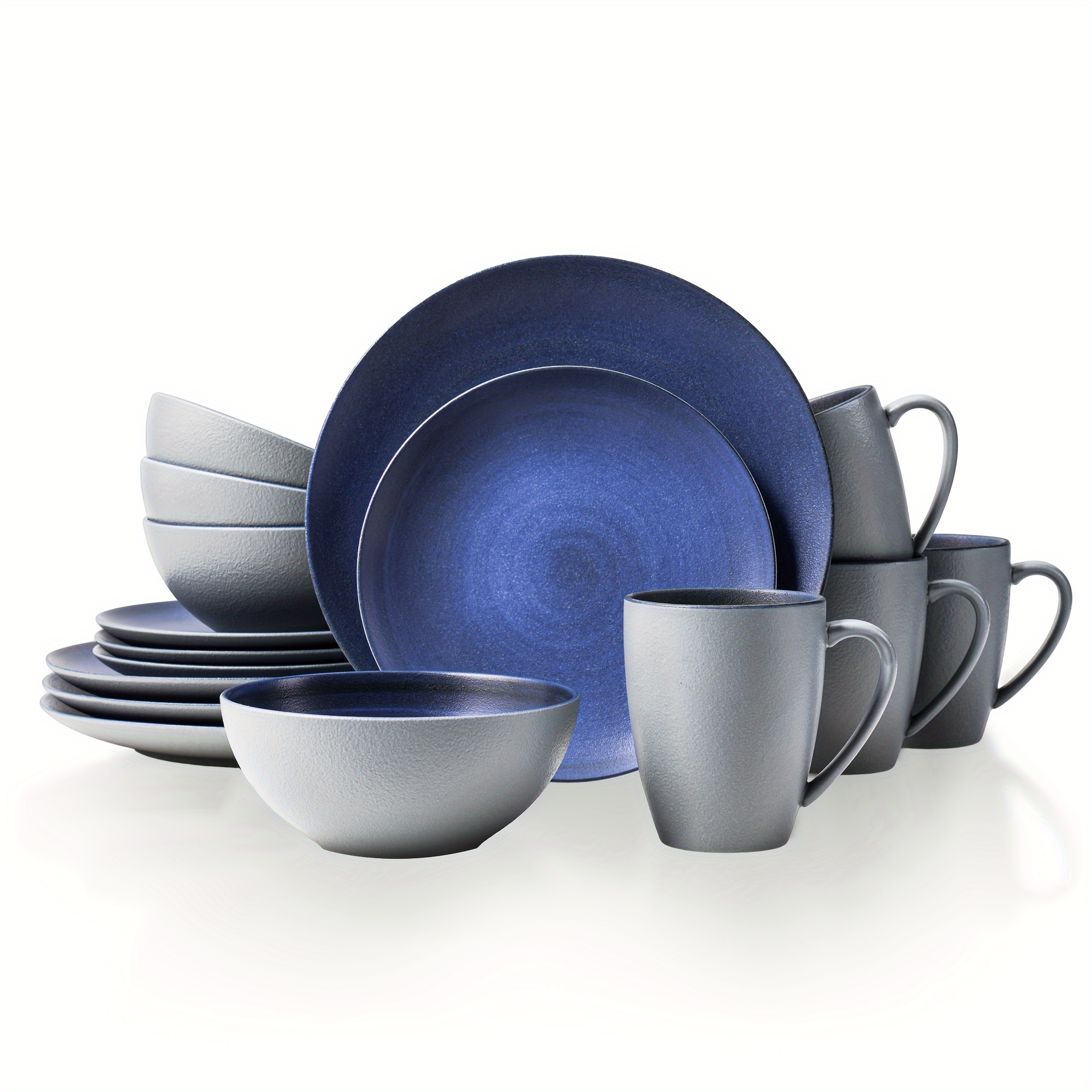 

Larinest 16-piece Dinnerware Sets, Plates And Bowls Sets, Plates, Bowls And Mugs, Service For 4, Microwave And Dishwasher Safe, Porcelain Chip And Scratch Resistant, Blue