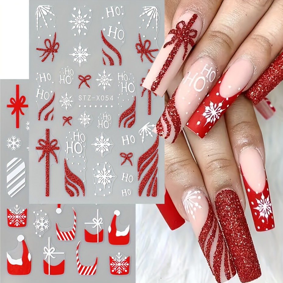 

5d Embossed Christmas Nail Art Stickers, Gloves Hat Feather Bulb Bells Art Decals For Diy Or Nail Salons, Self Adhesive Cartoon Nail Art Supplies For Women And Girls