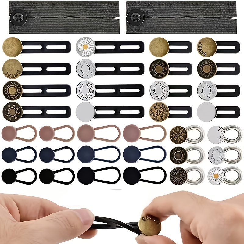 TEMU 36 piezas de extensores de botón negros, adecuados para extensores de cintura de jeans, dispositivos de extensión para pantalones sin cinturones