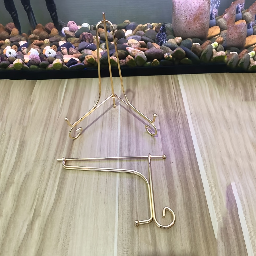 TEMU 2 piezas Soporte plegable portátil dorado para platos, soporte para platos, reloj, vinilo, placa , , base de exhibición