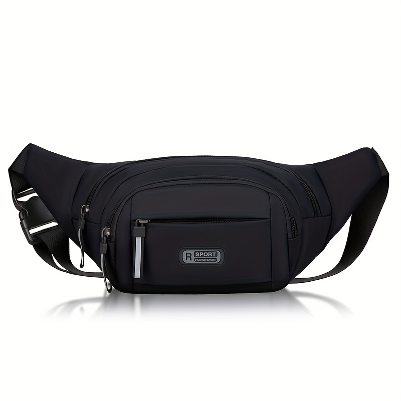 Nylon Waist Bag, Big Capacity Multi-functional Wear-resistant Men' Phone Bag Cross , With Adjustable Shoulder Strap, 4 Night Reflective Zipper Pulls, For Outdoor Sports, Hiking, Commuting