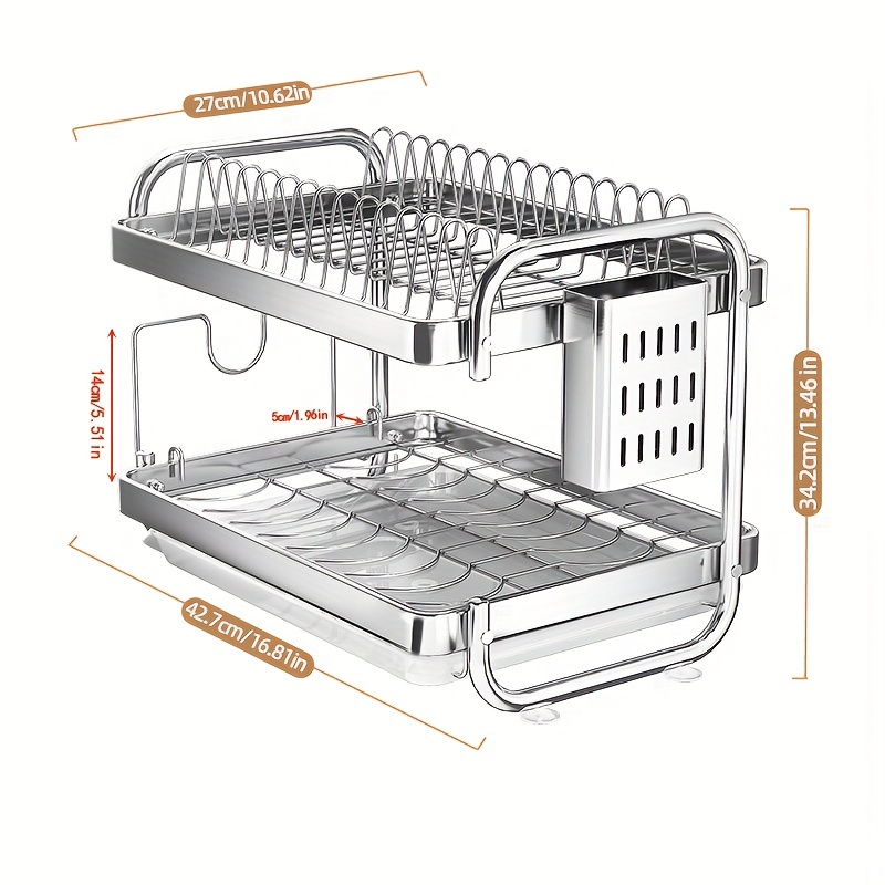TEMU Kitchen Double Layer Stainless Steel Bowl Dish Rack Utensil Chopsticks Cutting Board Drainer Kitchen Countertop Drain Rack Silvery