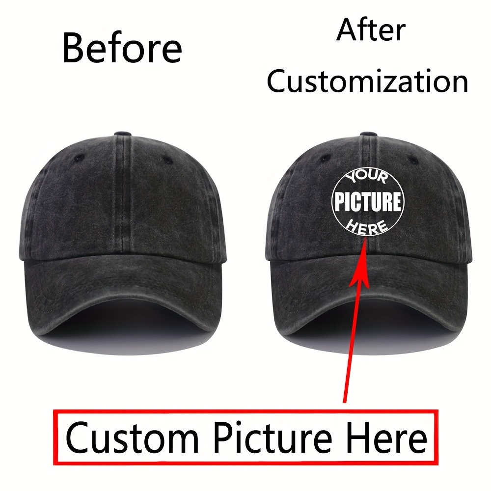 

Personalized Photo Vintage Washed Dad Hats, Adjustable Size Baseball Cap, Custom Picture Casual Trendy Couples Caps For Sports