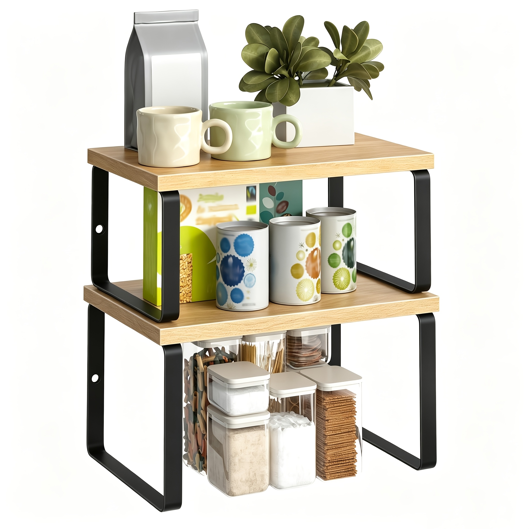 Image of 2pcs Adjustable Stackable Utensil Rack, Expandable Spice And Dish Holder, Multi-functional Storage For Kitchen, Bathroom, And Pantry. Space- Home Essential