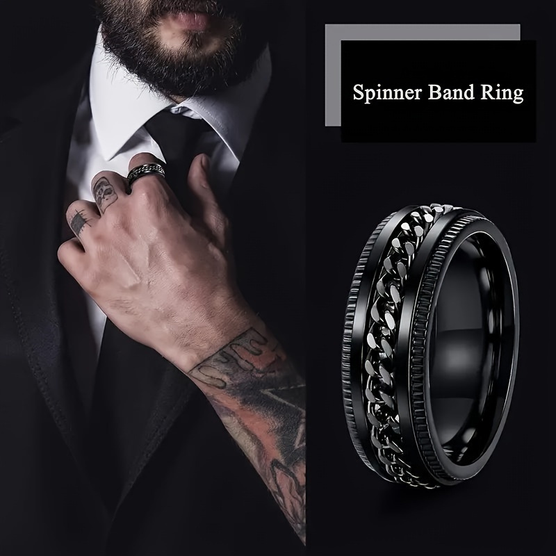 8pcs mens 201 stainless steel ring set retro style rotating decompression ring wedding and engagement ring Product details 1