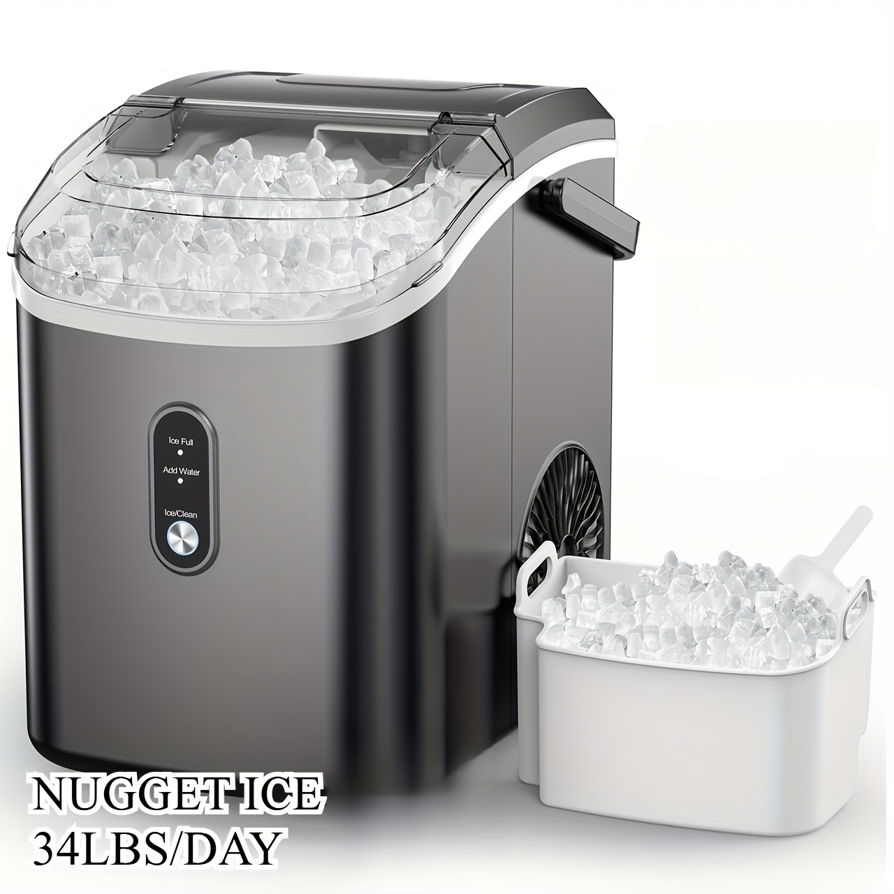 

Ice Maker Countertop, Chewable Ice Cubes Machine, Making 34lbs/day, Self-cleaning, Portable Stainless Steel Ice Machine For Home, Kitchen And Party, For Gift To !