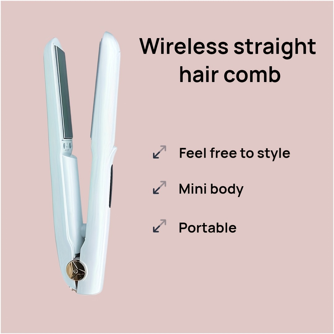 

1pc Unisex 2-in-1 Wireless Ceramic Straightener And Curler, 3- Adjustable Temperature, Usb Charging, 2500mah Rechargeable Lithium Battery, Portable Styling Tool With Hairpin & Comb Accessories