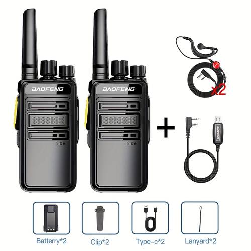 صورة العنصر 2 قطعة راديو محمول باوفنج gmsk - أجهزة لاسلكية قابلة للشحن بذاكرة 16 قناة، نطاق طويل، تردد فائق، تقليل الضوضاء ونسخ التردد اللاسلكي، راديو طوارئ محمول للاستخدام الخارجي