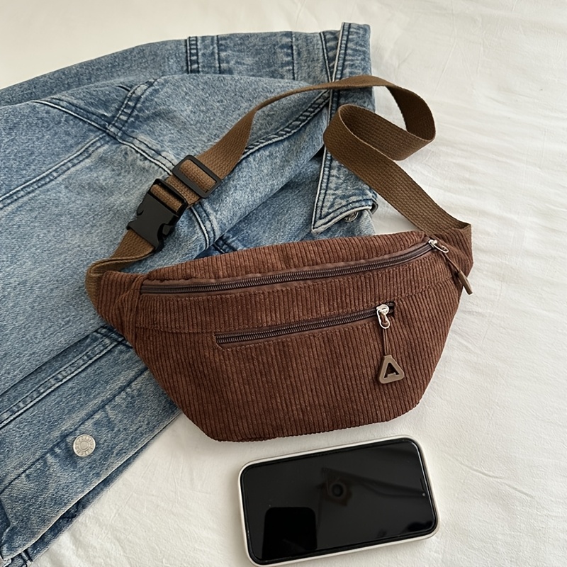 TEMU New Lightweight Corduroy Casual Women's Multi-use Crossbody Bag, Versatile, Fashionable, And Simple Chest Bag/cycling Bag