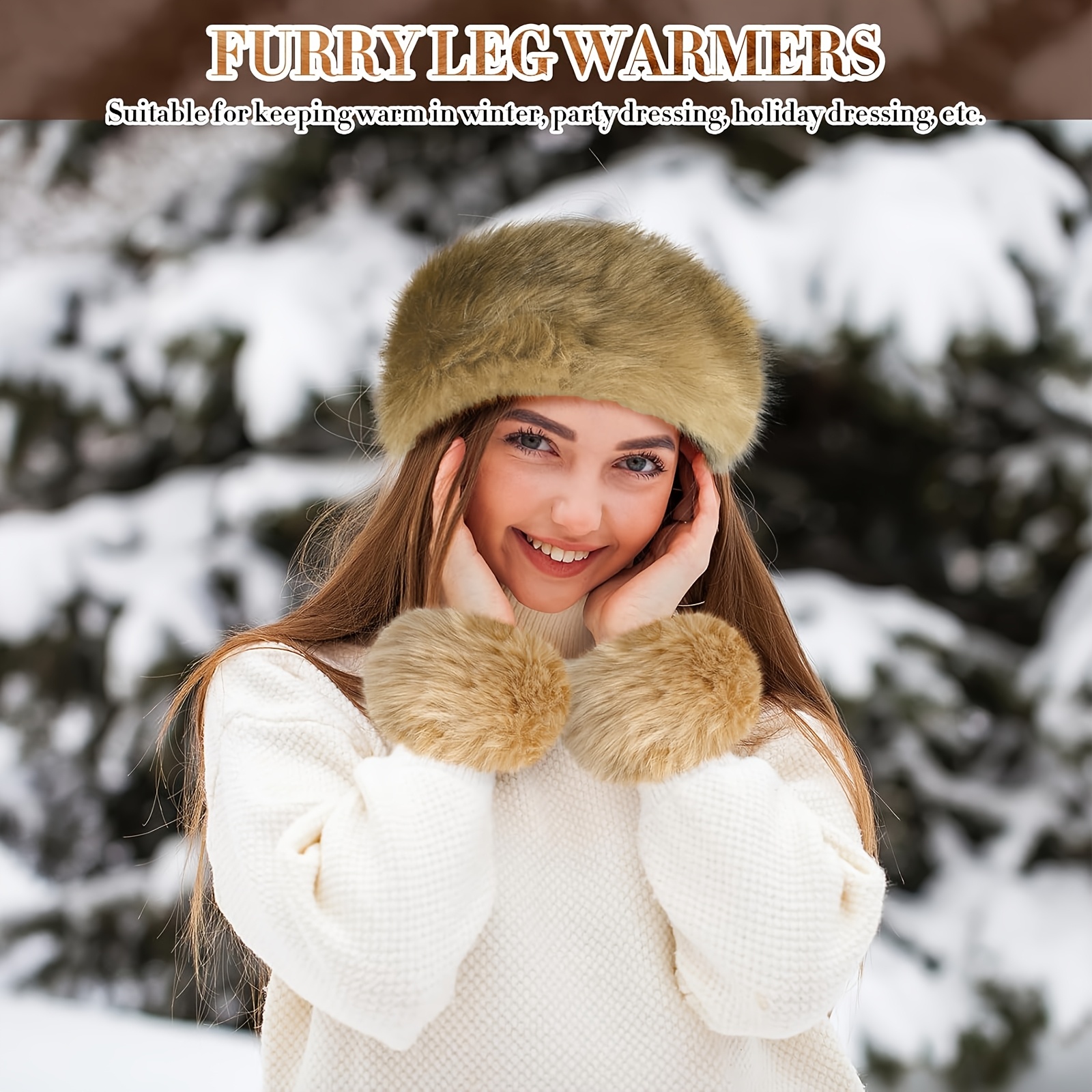 3pcs winter warm faux fur accessories set women polyester  display picture 3