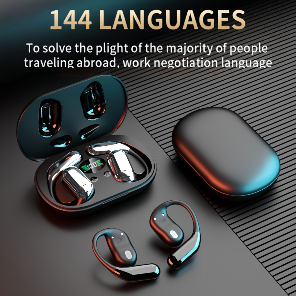 wireless headset with ai translation bone conduction technology for professional use offers real time translation in 144 languages features intelligent noise cancellation and provides instant translation of meeting notes