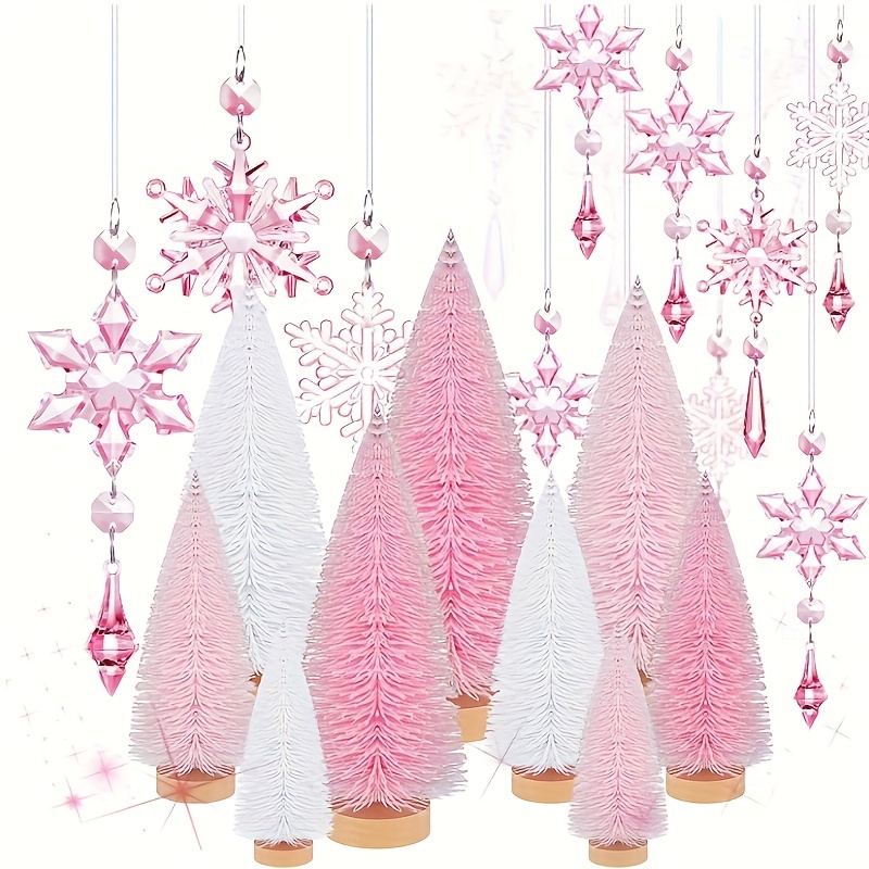 

9pcs Mini Christmas Tree Set With Wooden Bases - Assorted Colors, Tabletop & Home Decor, Ideal For Holiday Parties & Winter Celebrations