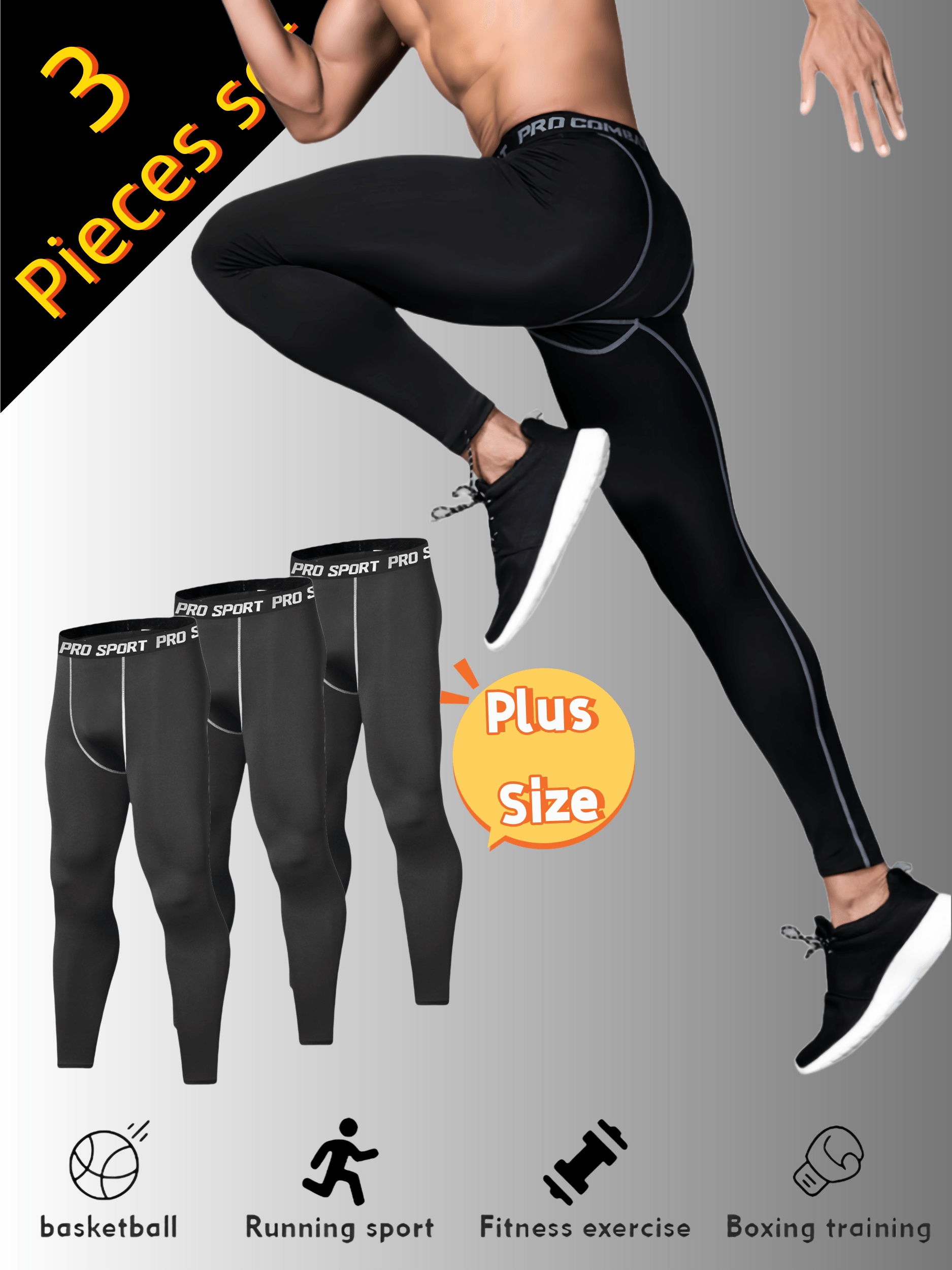 3pcs Plus Size *'s Breathable Compression Leggings High-* Sports Tights  with Logo, Ideal for Running, Basketba