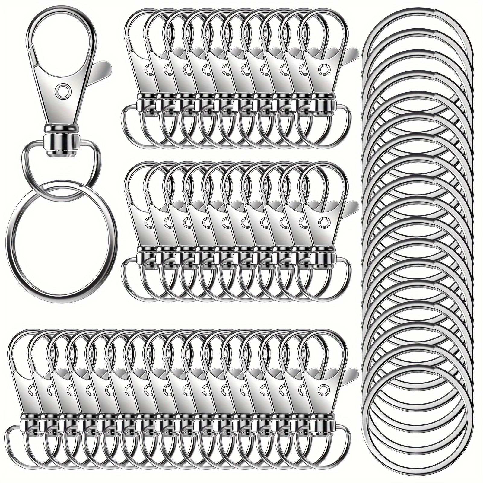 

30/70/90/120pcs Keychain Clip And Keychain Ring Metal Lobster Claw Clasps Split Rings For Diy Keychain Making, With 15/35/45/60 Pieces Lobster Clasps And 15/35/45/60 Pieces Key Rings (32mm)