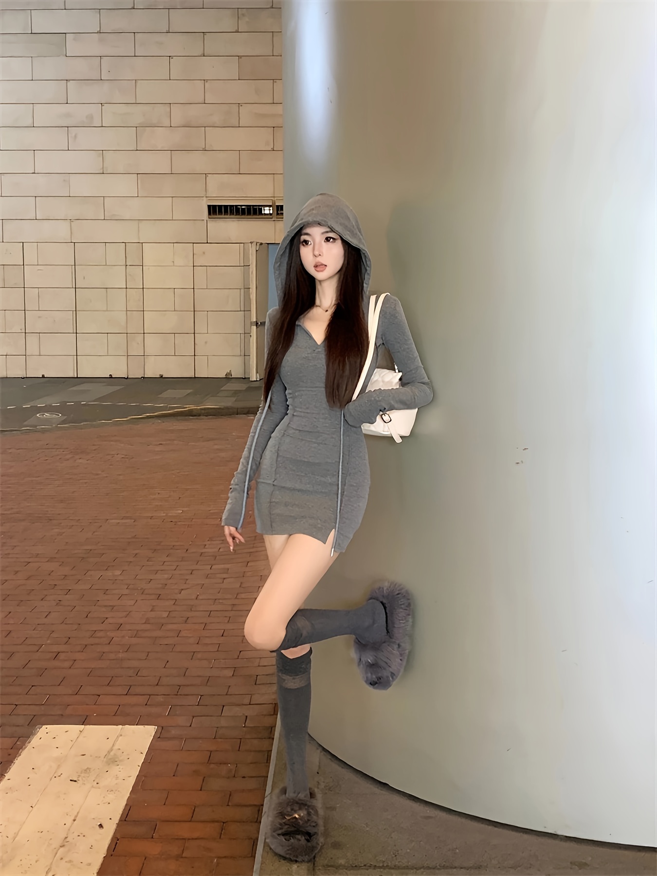 chic black v neck bodycon mini dress hood casual versatile - Temu Spain