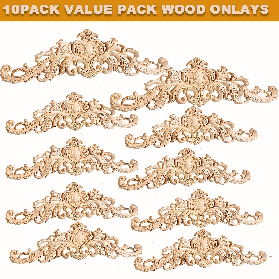 10pcs   unpainted wood appliques intricate carved onlays for   decor ideal for furniture cabinet dresser bed wall unfinished wooden embellishments enhances any room with elegant style decorative appliques   accessory intricate detailing decorations for home 0