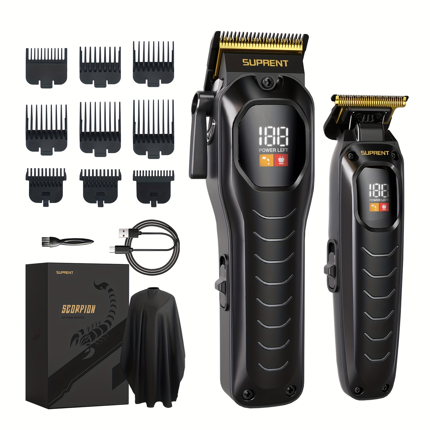 TEMU 2-in-1 Men's Hair Cutting Kit - Motor - , Lcd Display, Wireless Rechargeable Design, Comes With 9 Guide Combs & Accessories For Home, Salon Gift Use
