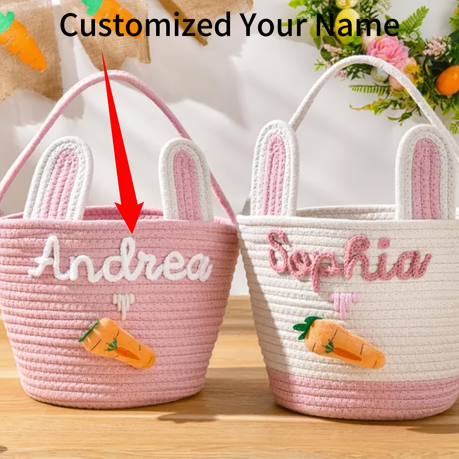 Custom Storage Basket with Your Name, Easter Egg Carry Basket