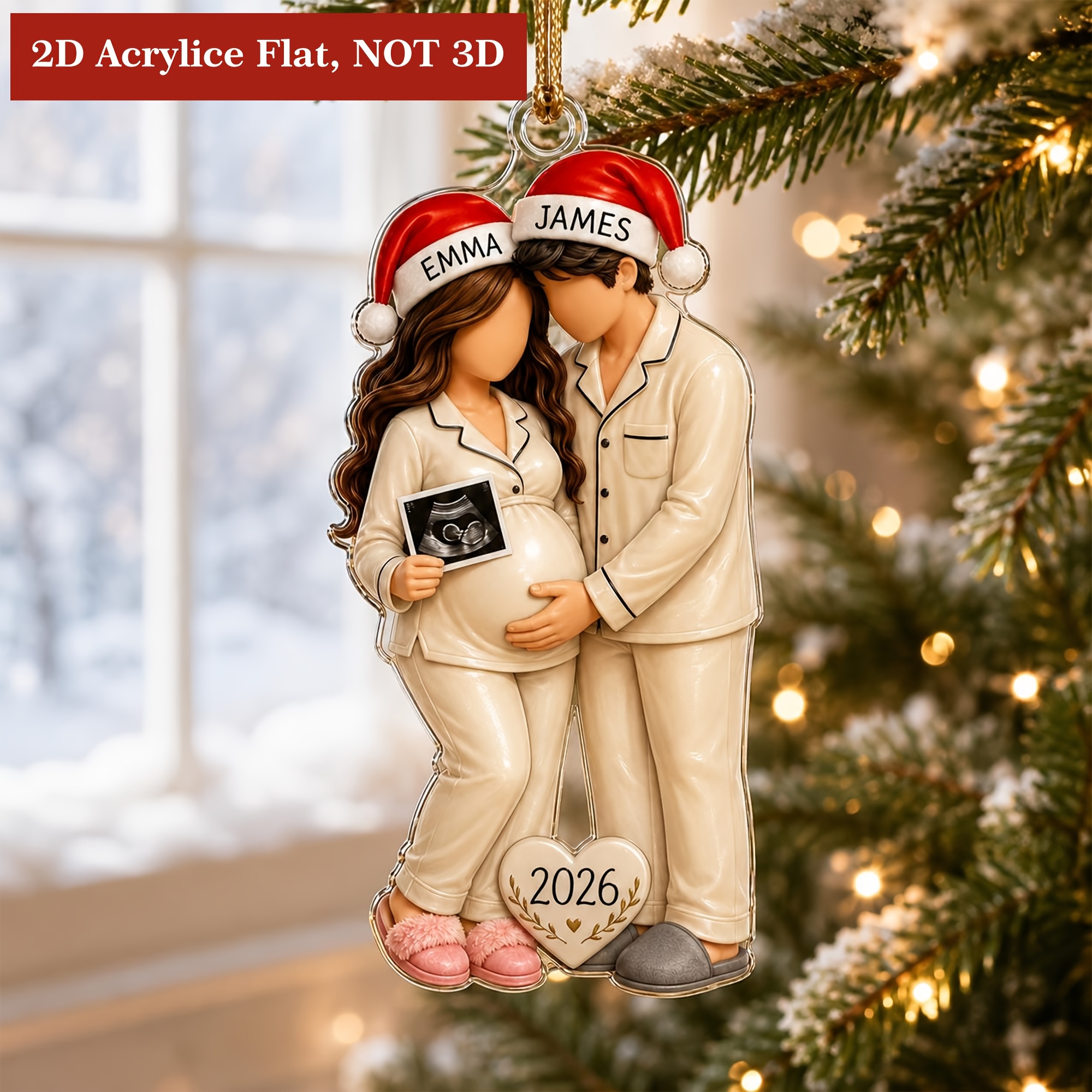 TEMU 2d Personalized Acrylic Christmas Ornament With Name, Hanging Decoration For Expecting Parents With Ultrasound Photo, Custom Pregnancy Keepsake,