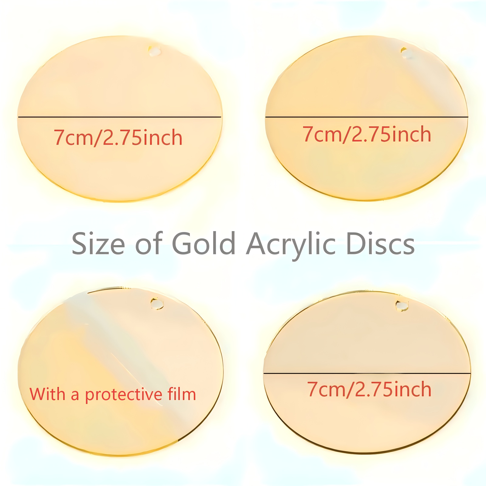 TEMU 2d Flat, 20pcs 2d Flat Golden Acrylic Ornament Blanks 2.8 Inch Acrylic Circles Blank With Hole, Golden Round Ornament For Crafts, Gift Tag,