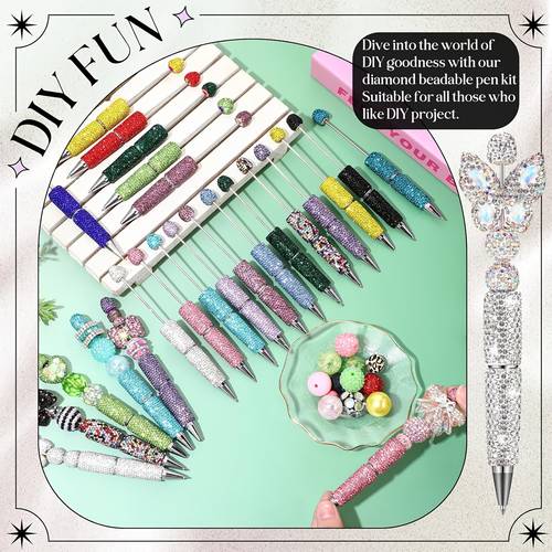 15pcs diamonds beaded pen sets drill fashion full bead pen handmade creative writing instruments hand pen ball point pen shiny color diamond pen design wind