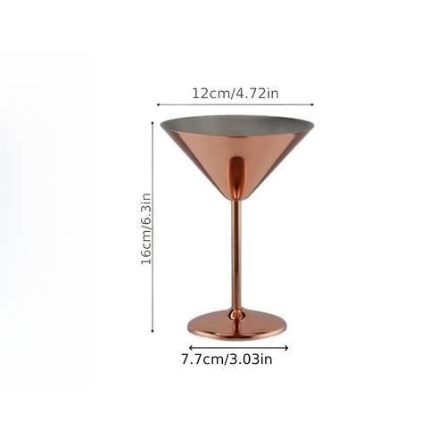 304 stainless cocktail glass combining the classic shapes of martini and margarita glasses with a tall stemmed dessert cup design features a metallic texture with rust and and its high aesthetic it