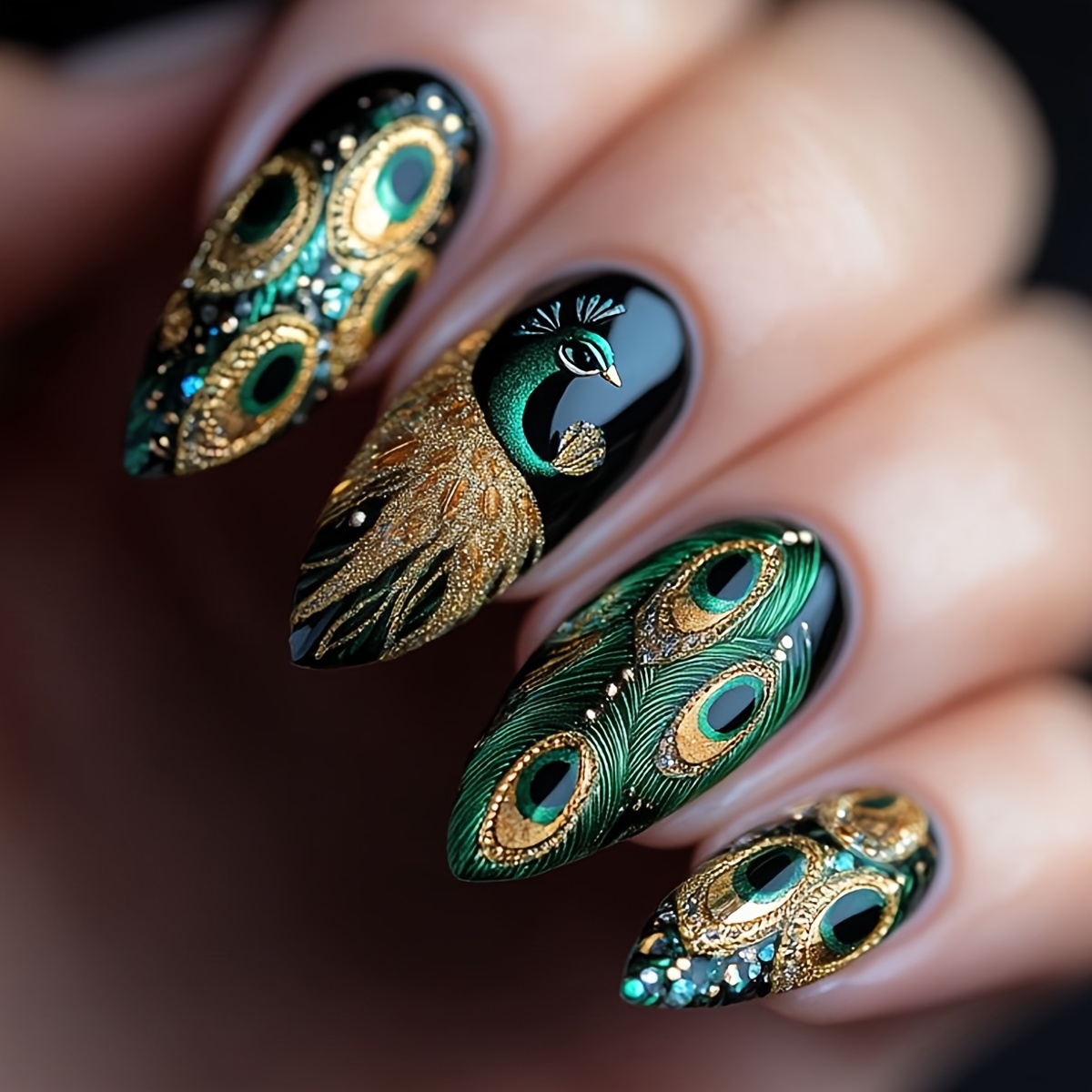 Image of 24pcs Press-on Nails, Almond Shape, Print, Removable Fake Nails, High-quality Artificial Nails For Women