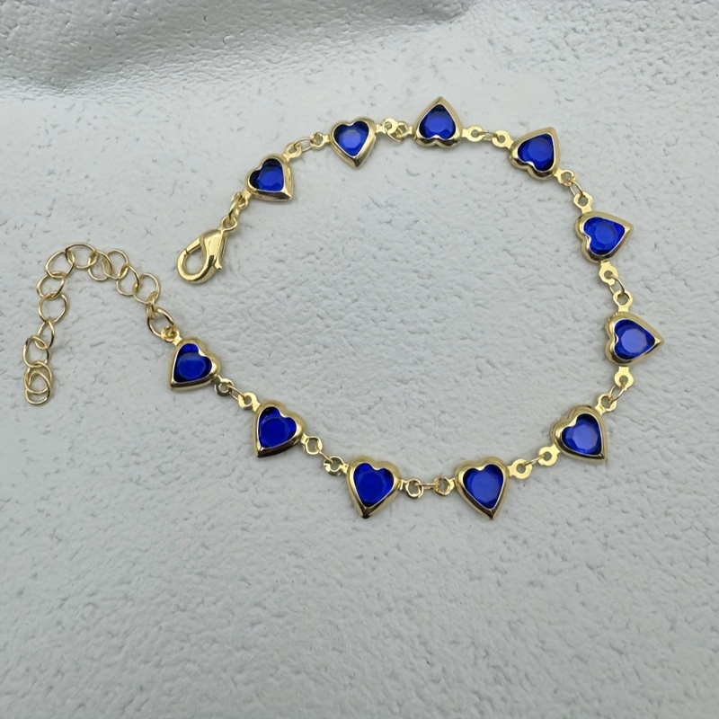 Heart Shaped Synthetic Ruby Bracelet for Women, Copper Alloy