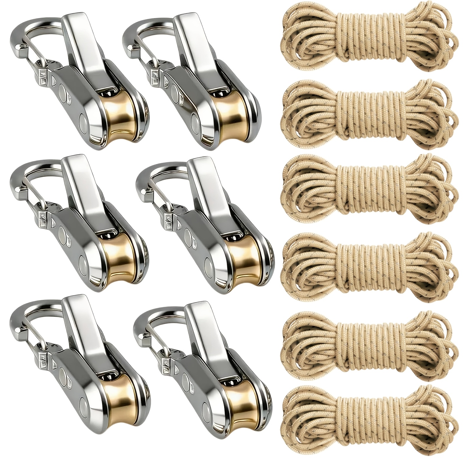TEMU Pack Of 12 Rope With Roller Tensioner (6 Traction Hooks + 6 Traction Ropes), Heavy-duty Retractable Buckle With Accessory Rope, Or Easy And