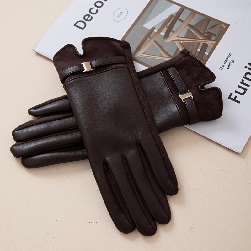 Winter Warm Pu Leather Gloves With Lining, Thickened For Driving, Touchscreen Compatible, Extra