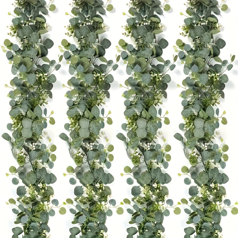 

2/4pcs Of Eucalyptus Garland With White Flowers: 5.9ft/180cm Silvery Leaves Gypsophila Garland, Artificial Greenery For Wedding Party Mantle, Table Runner, Home Decor, Offices Decor, Summer Decor