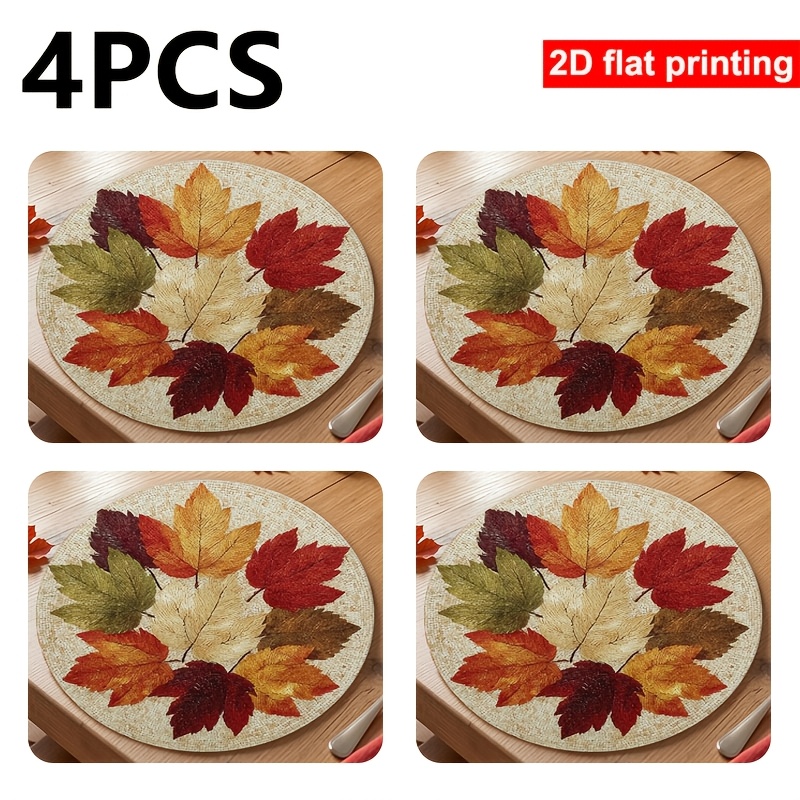 TEMU 4pcs Zookoo Autumn Maple Leaf Placemats Round Heat-resistant Table Mats Suitable For Fall Winter Table Decor, Machine Washable Table Protectors