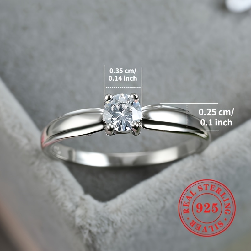 Women's 925 Sterling Silver Four Prong Setting Engagement Ring