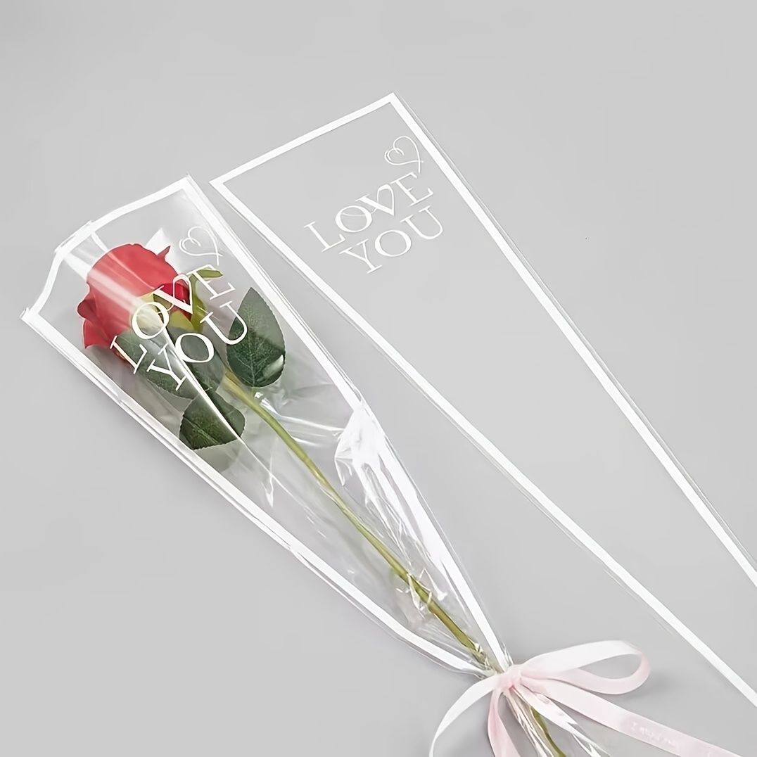 TEMU 50pcs Transparent Bouquet Wrap Set - "i Love You" Print Design, Suitable For Valentine's Day, Weddings, Birthdays, Mother's Day, Event Floral